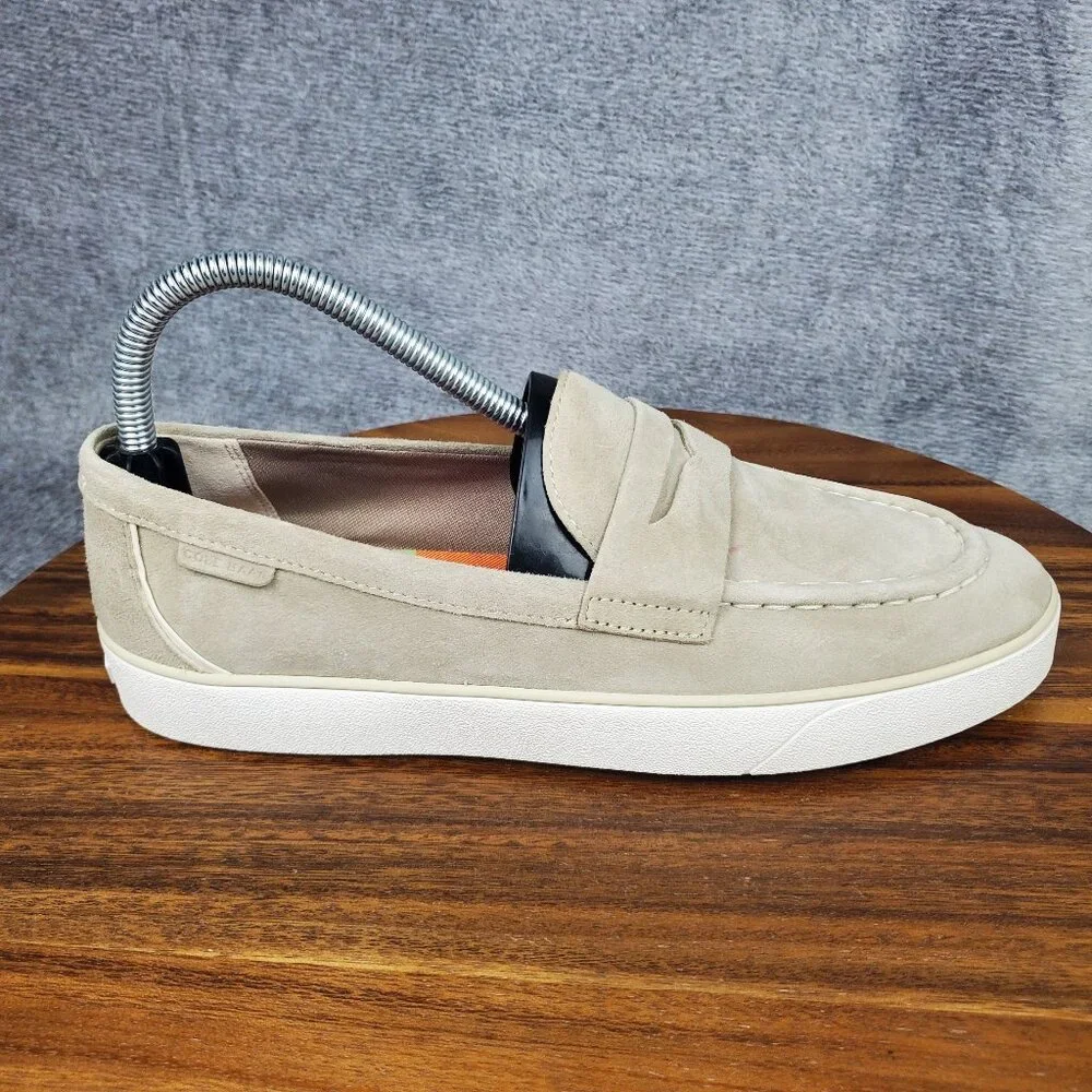 Cole Haan Penny Loafers Womens 8.5 B Gray Beige Suede Leather Nantucket Shoes